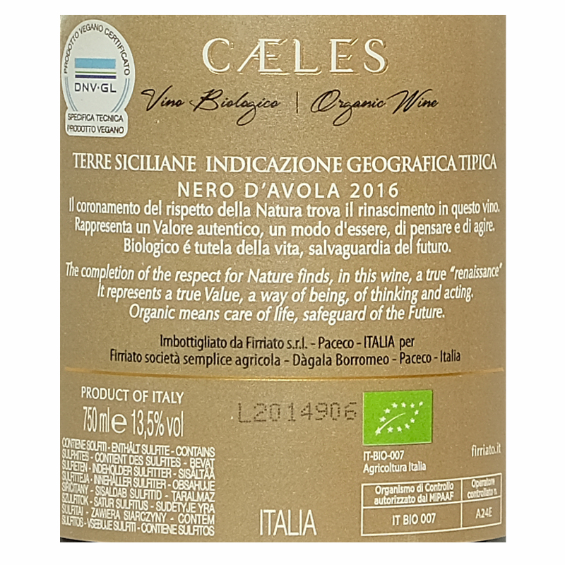 Caeles Nero D Avola Firriato Re Di Coppe Enoteca Agrigento